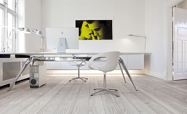 Sàn gỗ màu xám, ghi dễ dàng kết hợp với các nội thất khác trong không gian văn phòng