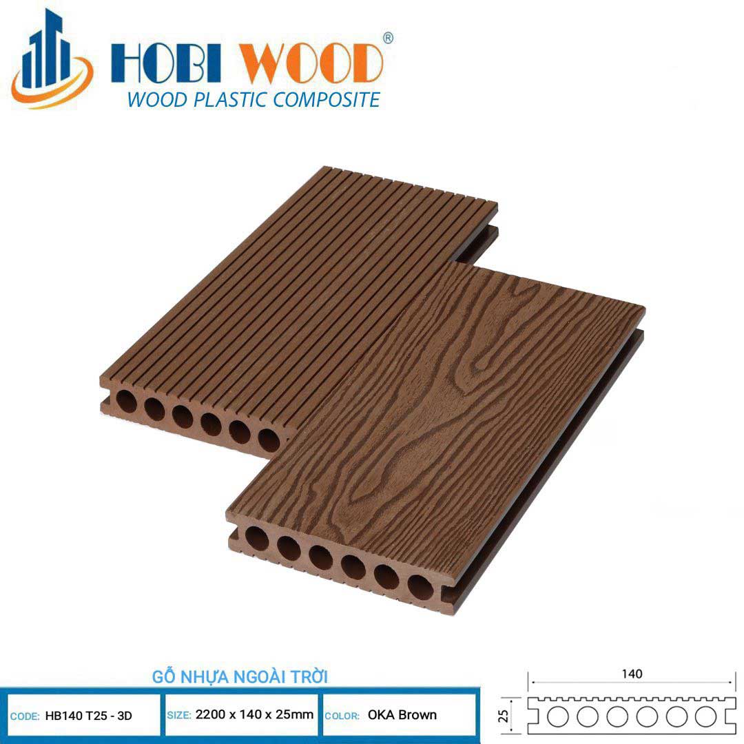 Sàn Gỗ Nhựa Ngoài Trời Hobi Wood HB 140 T25 - 3D